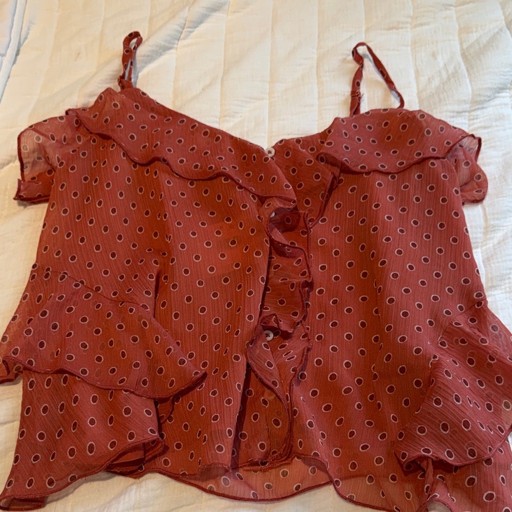 American Eagle Outfitters Ruffled Polka Dot Camisole - Rust